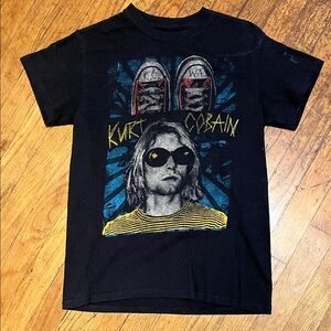Black Graphic Nirvana T-Shirt with Kurt Cobain Converse design